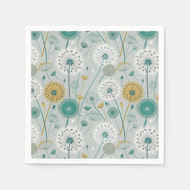 Whimsical Dandelion - Yellow, White & Teal Napkins (Front)
