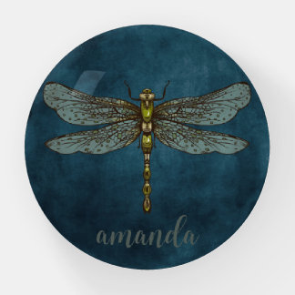 Whimsical Dark Blue Celestial Mystical Dragonfly Paperweight