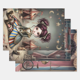 Whimsical Dark Circus Doll Wrapping Paper Sheets