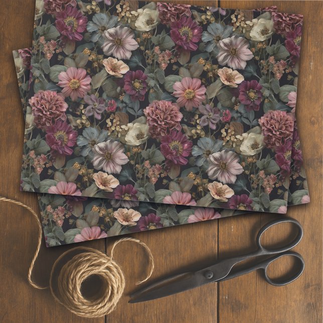 Whimsical Dark Moody Muted Floral Decoupage Tissue Paper (Creator Uploaded)