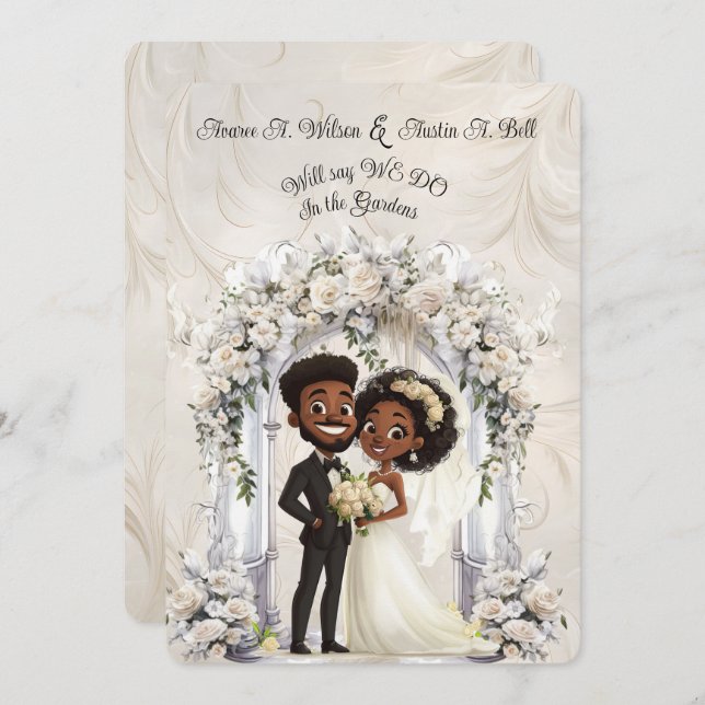 Whimsical Dark Skin Bride Groom Wedding Arch  Invitation (Front/Back)