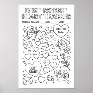 Whimsical Debt Payoff Valentine's Heart Tracker  Poster