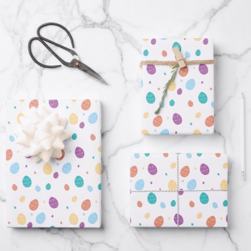 Whimsical Decorated Easter Egg Pattern Wrapping Paper Sheets