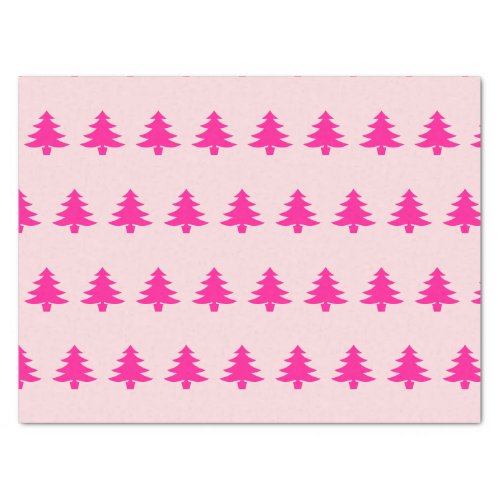 Whimsical Deep Pink Christmas Trees on Pale Pink Tissue Paper