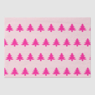 Whimsical Deep Pink Christmas Trees Pale Pink Tissue Paper