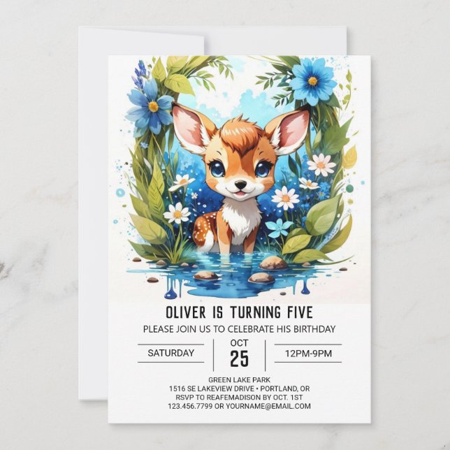 Whimsical Deer Adventure Boy Birthday Invitation (Front)