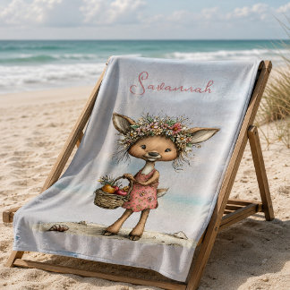 Whimsical Deer Beach Scene Personal Towel
