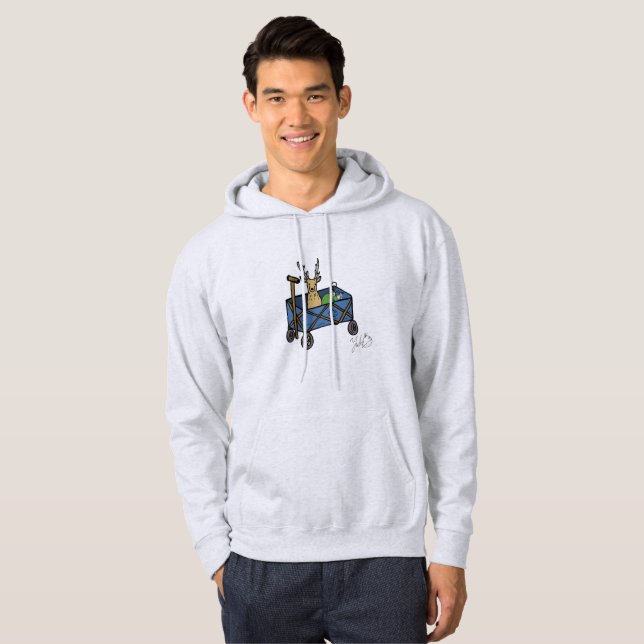 Whimsical Deer Camping Hoodie – “Deer in a Wagon”  (Front Full)