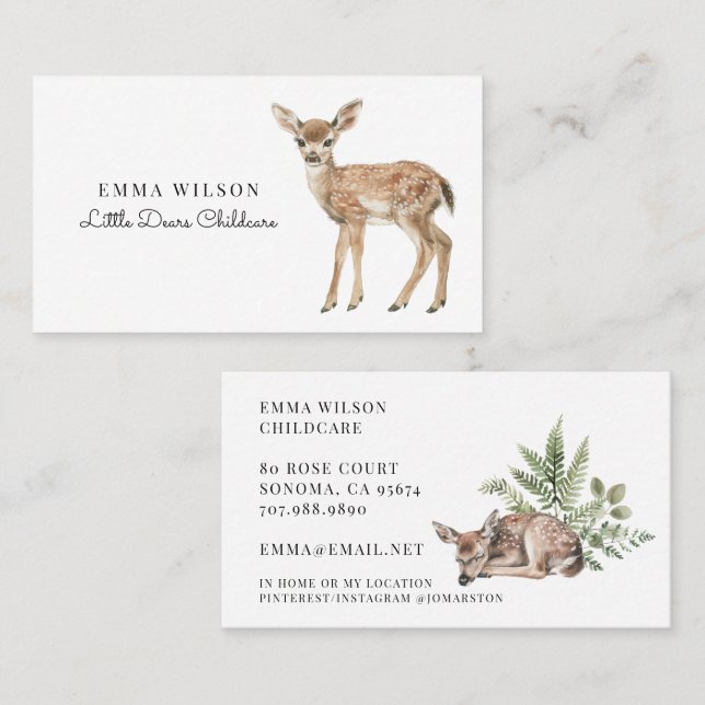 Whimsical Deer Childcare Business Card (Front/Back)