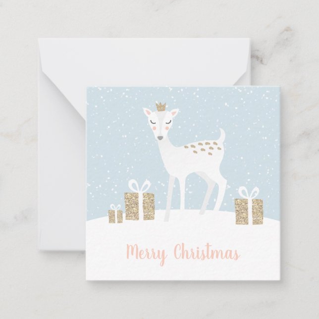 Whimsical Deer Christmas Note Card (Front)