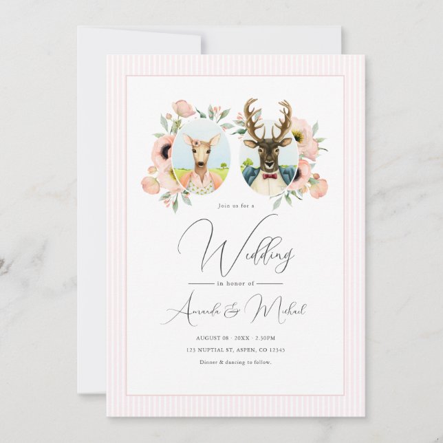 Whimsical Deer Couple Floral Wedding Invitation (Front)