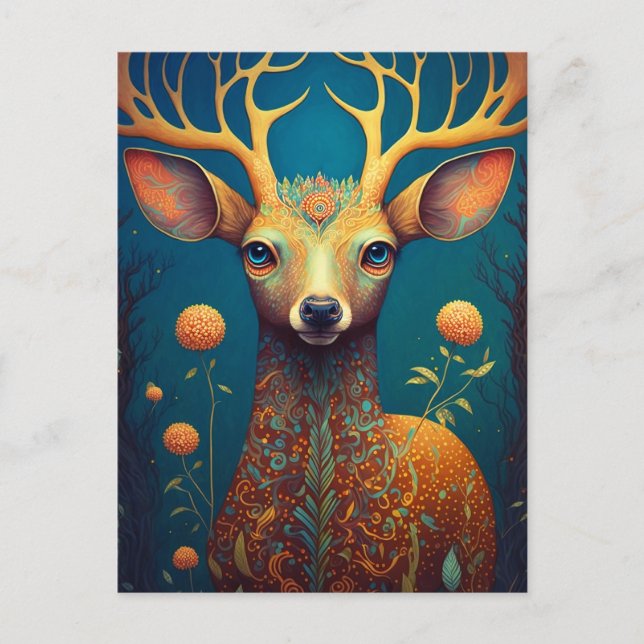Whimsical Deer Fantasy Art Postcard (Front)