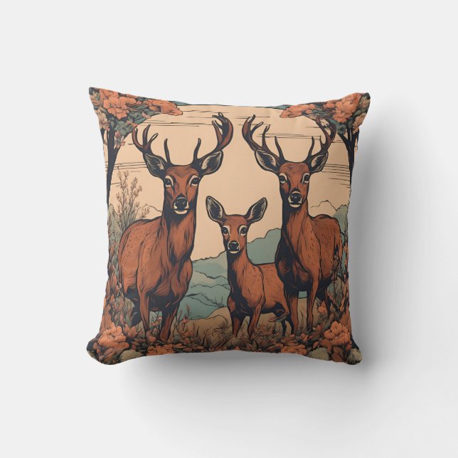 Whimsical Deer Grazing D1 Throw Pillow (Front)