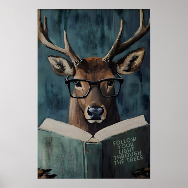 Whimsical Deer Reading Motivational Book – Funny Poster (Front)