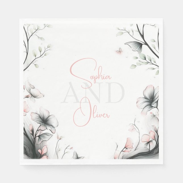 Whimsical Delicate Blush Floral Branch  Napkins (Front)
