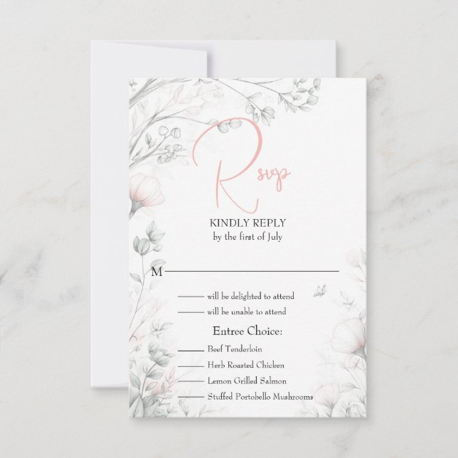Whimsical Delicate Blush Floral Branch  RSVP Card (Front)