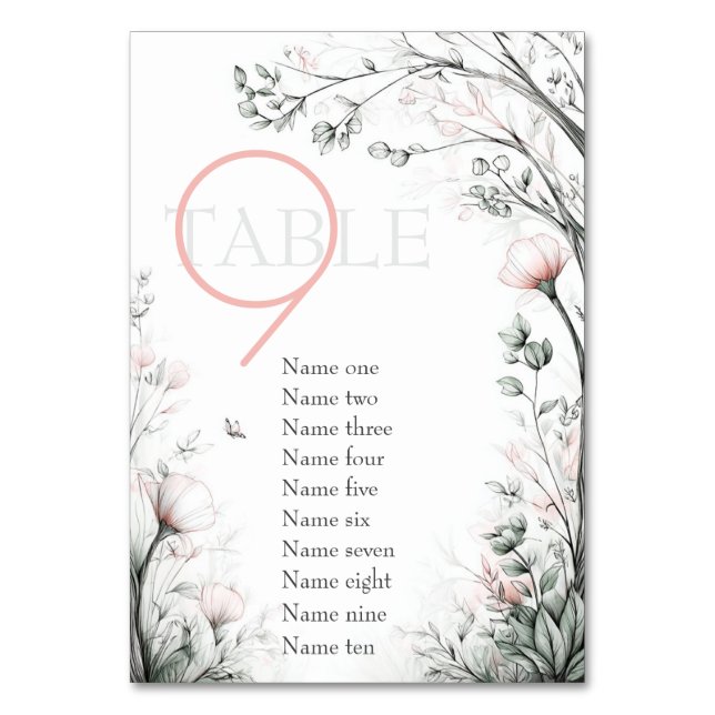 Whimsical Delicate Blush Floral Branch  Table Number (Front)
