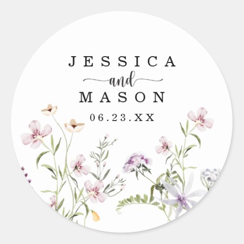 Whimsical Delicate Wildflower Wedding Favor Classi Classic Round Sticker