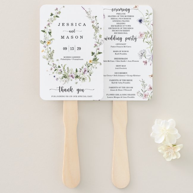 Whimsical Delicate Wildflower Wedding Program Fan