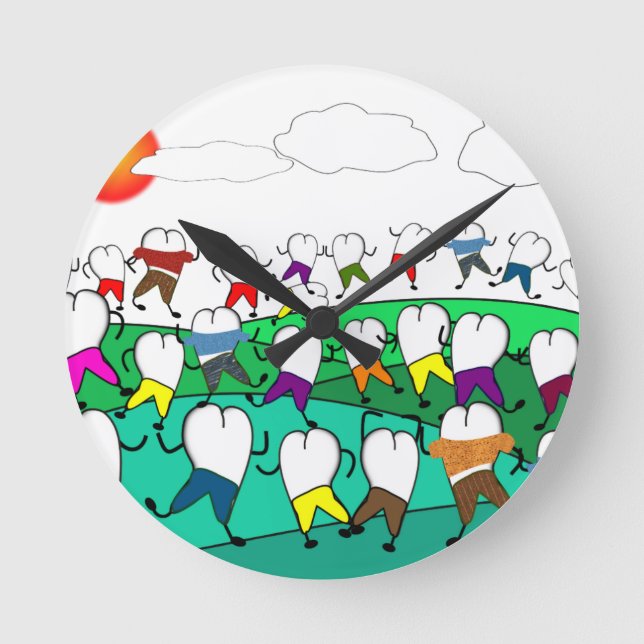 Whimsical Dental  Tooth Art Gifts Round Clock (Front)
