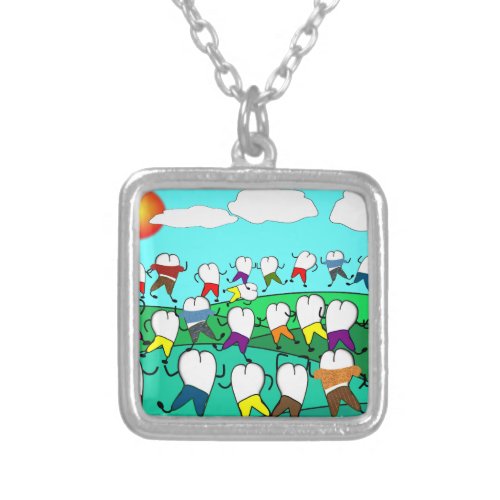 Whimsical Dental  Tooth Art Gifts Silver Plated Necklace