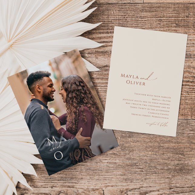 Whimsical Desert | Beige Monogram Photo Wedding Invitation (Creator Uploaded)