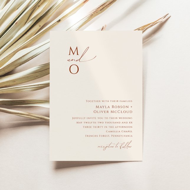 Whimsical Desert | Beige Monogram Wedding Invitation (Creator Uploaded)