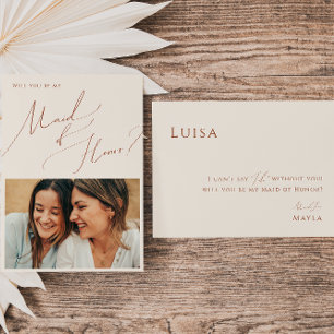 Whimsical Desert Beige Photo Maid of Honor Card