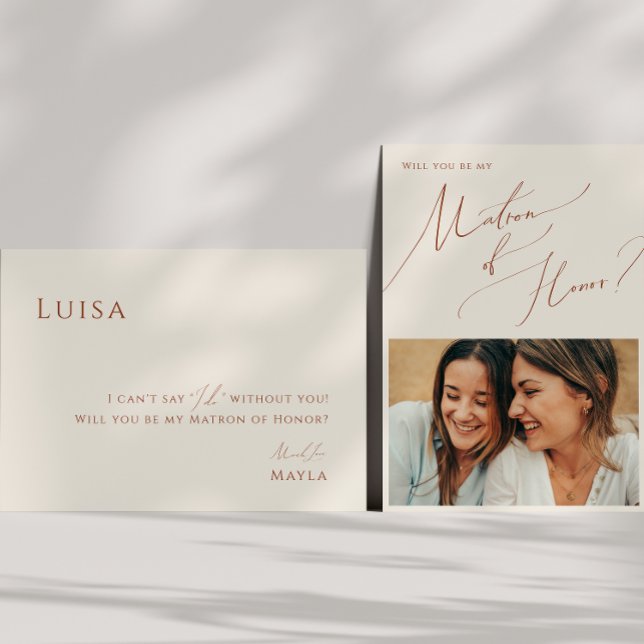 Whimsical Desert Beige Photo Matron of Honor Card (Creator Uploaded)