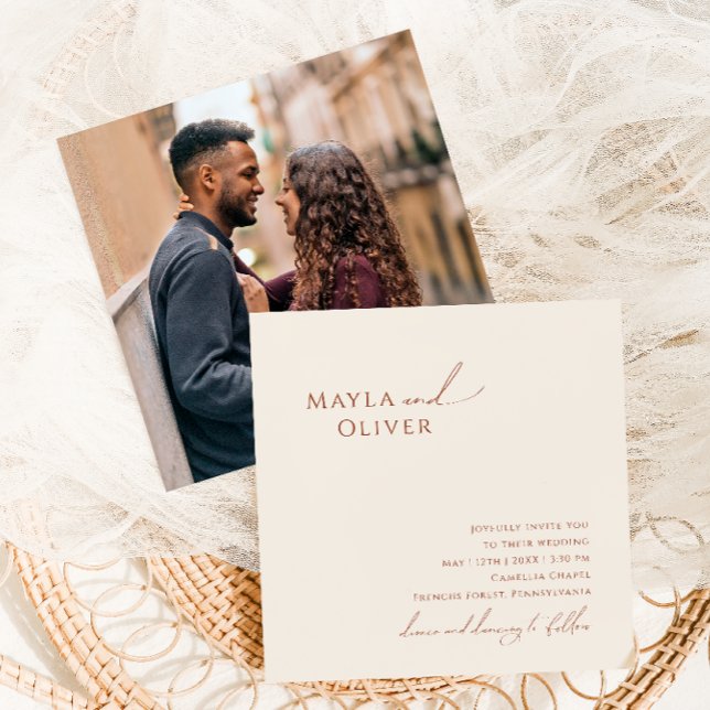 Whimsical Desert | Beige Photo Square Wedding Invitation (Creator Uploaded)