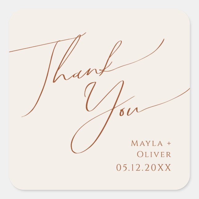 Whimsical Desert | Beige Thank You Wedding Favor Square Sticker (Front)