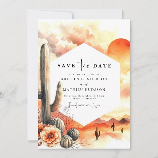 Whimsical Desert Cactus Wedding Save The Date (Front)