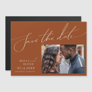 Whimsical Desert   Rust Horizontal Save The Date Magnetic Invitation