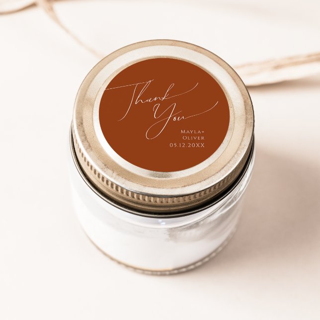 Whimsical Desert | Rust Thank You Wedding Favor Classic Round Sticker (Creator Uploaded)