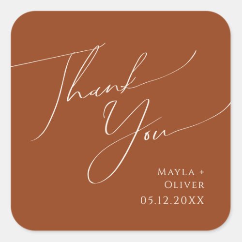 Whimsical Desert  Rust Thank You Wedding Favor Square Sticker