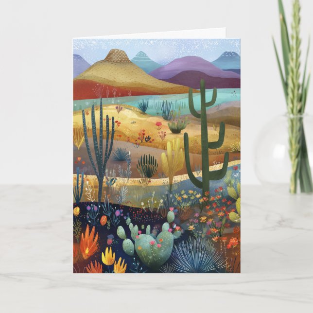 Whimsical Desert Scene Hello Greeting Card (Front)