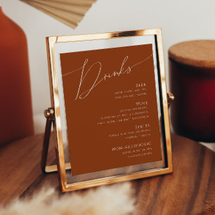 Whimsical Desert Terracotta Wedding Drinks Menu Poster