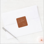 Whimsical Desert | Terracotta Wedding Welcome Square Sticker<br><div class="desc">This whimsical desert | terracotta wedding welcome square sticker is perfect for your simple rustic western beige and terracotta earth tones wedding. The neutral earthy boho color palette is vintage southwestern with a modern retro feel. The script is a delicate minimalist handwritten calligraphy that is quite elegant and romantic. The...</div>