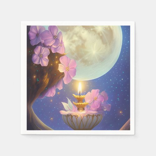 Whimsical Detailed Fantasy Moon Flower  Napkins