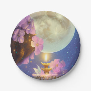Whimsical Detailed Fantasy Moon Flower Paper Plates
