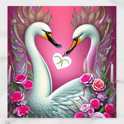 Whimsical Detailed Fantasy Valentine Swan Couple Envelope Liner