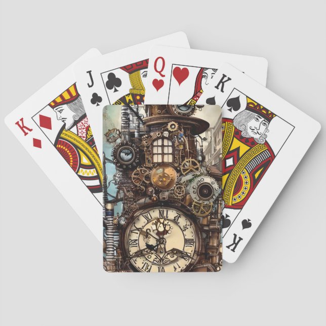 Whimsical Detailed Steampunk Fantasy Paris  Poker Cards (Back)