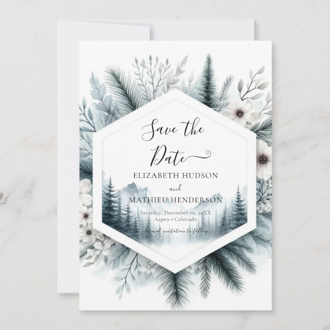 Whimsical Digital Mountain Wedding Save The Date (Front)