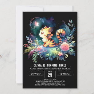 Whimsical Digital Tiger Birthday Invitation