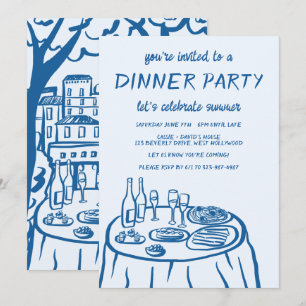 Whimsical Dinner Party Balcony Custom Hand-drawn Invitation
