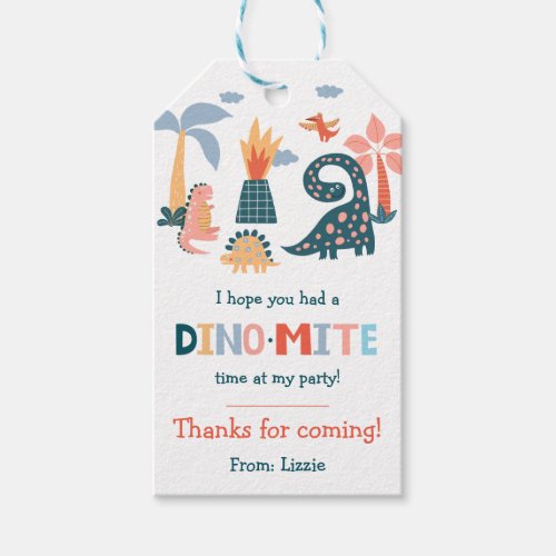 Whimsical Dino_Mite Dinosaur Themed Birthday Party Gift Tags