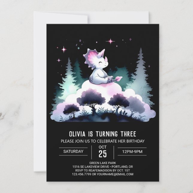 Whimsical Dino Triceratops Birthday Invitation (Front)