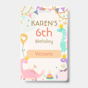 Whimsical Dinosaur Princess Birthday Badge