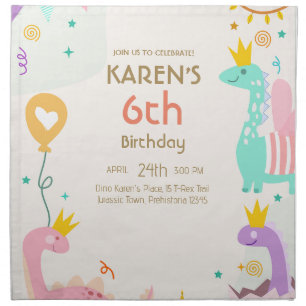 Whimsical Dinosaur Princess Birthday Cloth Napkin