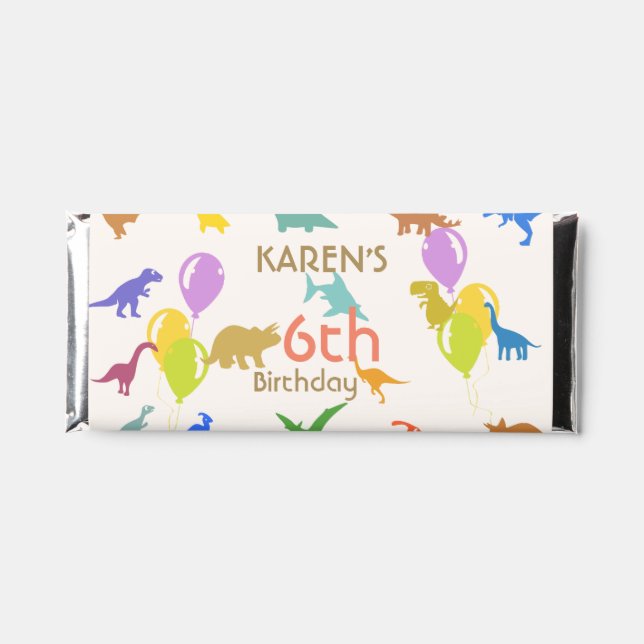 Whimsical Dinosaur Princess Birthday Hershey Bar Favors (Front)